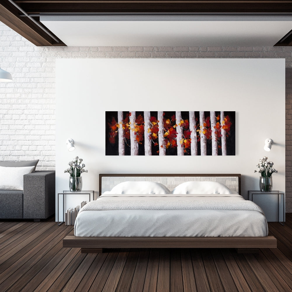 Trees and Fall Leaves Canvas | Bedroom Wall Decor Artwork