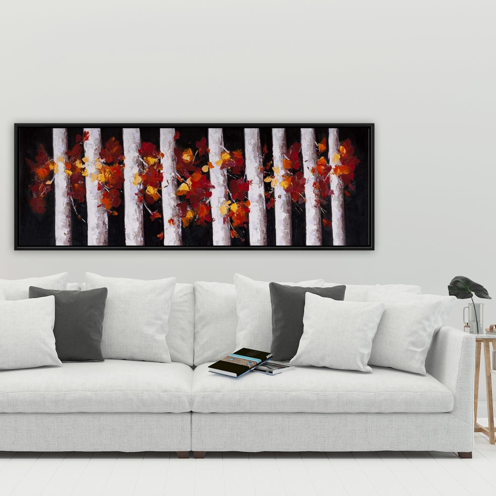 Arbres et feuilles d'automne | Décoration sur toile encadrée pour chambre blanche