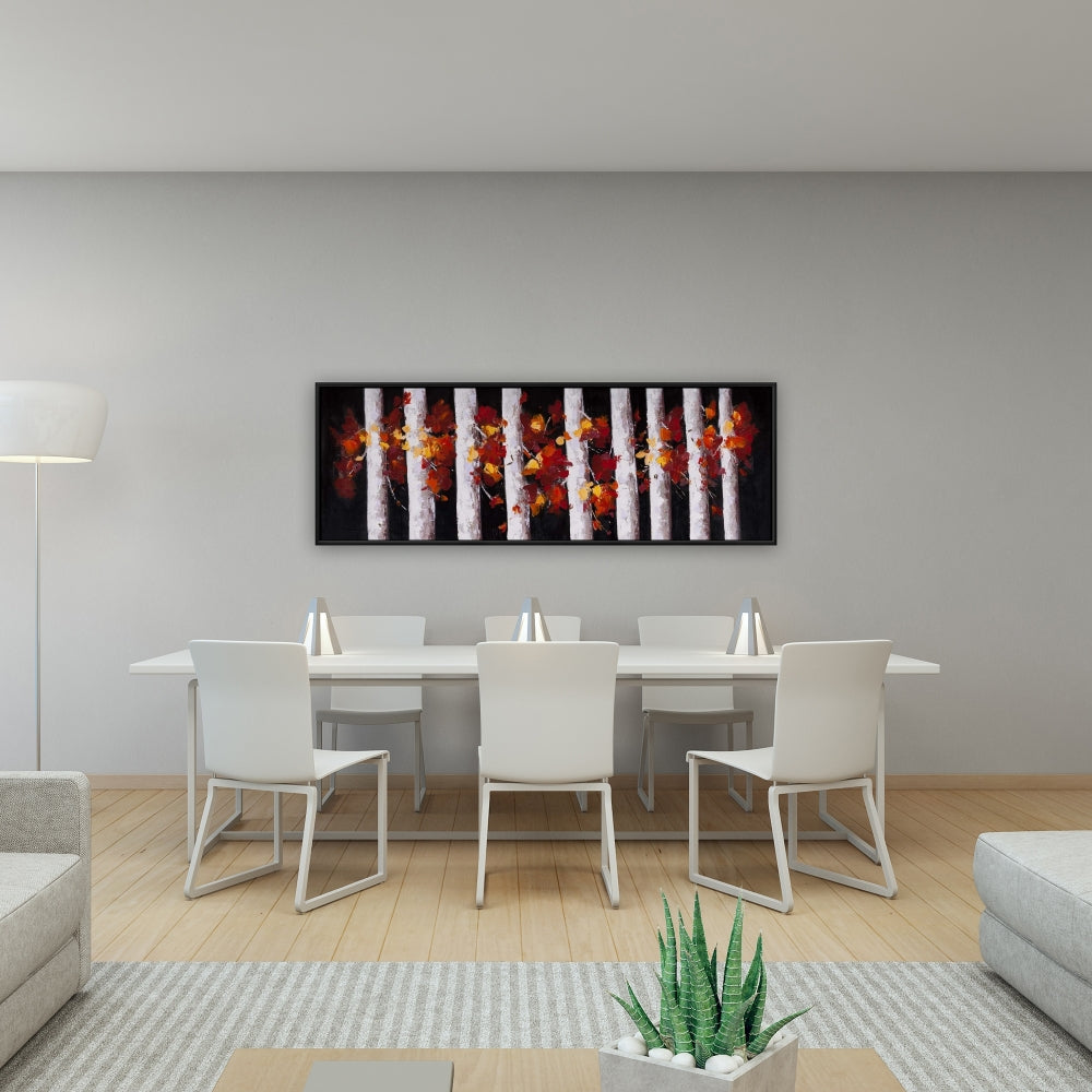 Arbres et feuilles d'automne | Décoration sur toile encadrée pour chambre blanche