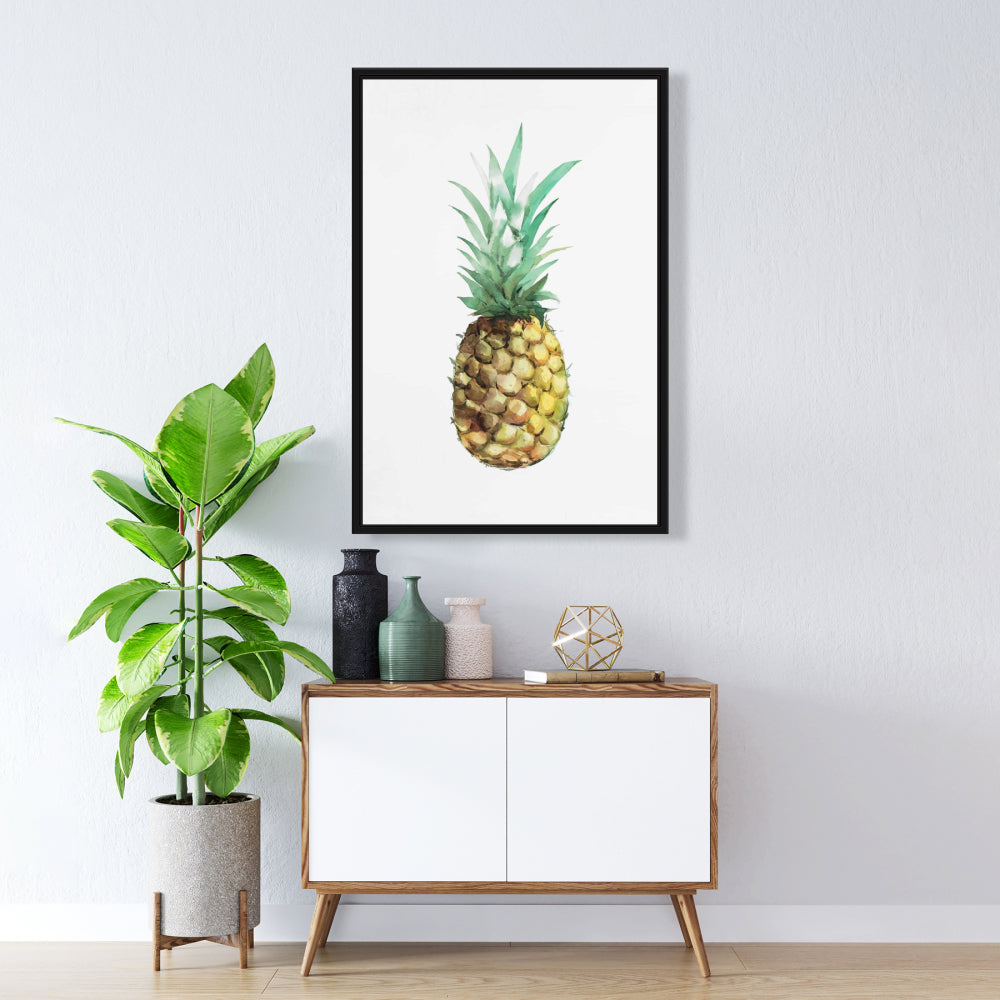 Watercolor Pineapple Canvas | Brown Kitchen Decor Wall Art