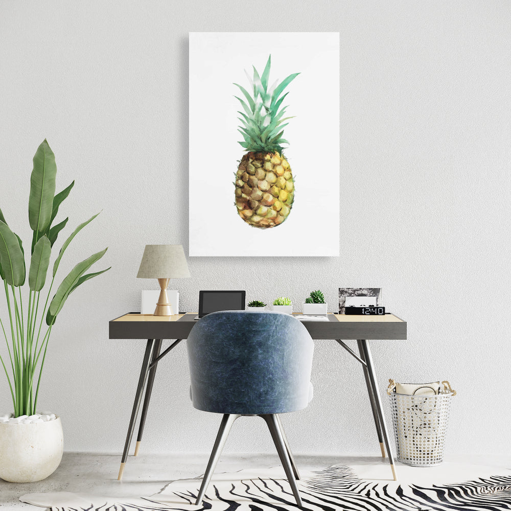 Watercolor Pineapple Canvas - Brown Exotic Kitchen Decor