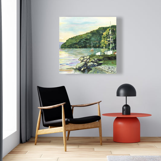 Sailboat Day Coastal Green Trees Canvas - Home Decor Art