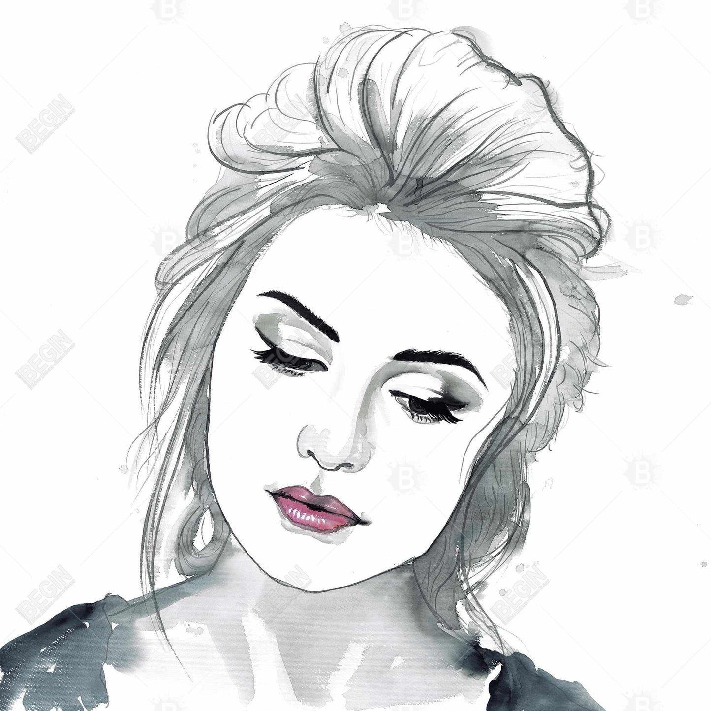 Bohemian White Canvas - Watercolor Delicate Woman Decor