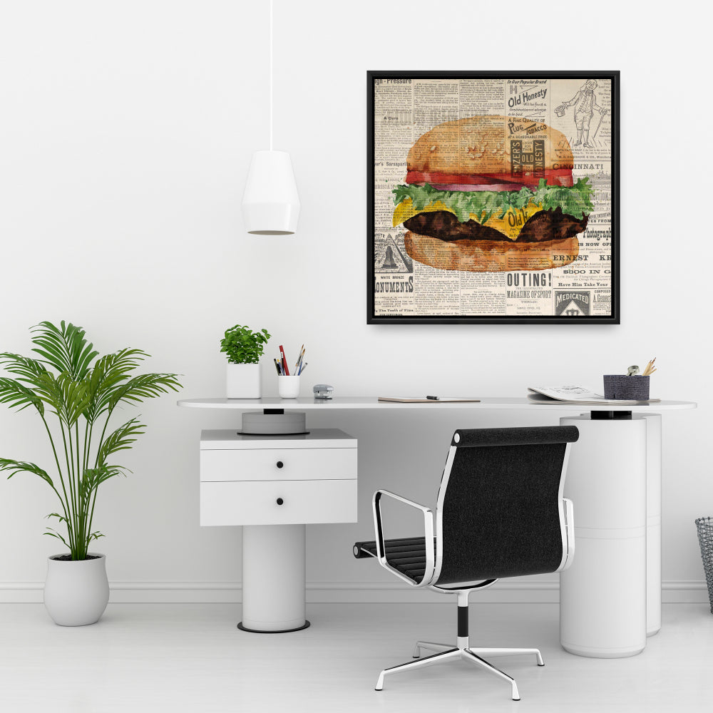 Décoration de cuisine américaine | Toile vintage représentant un cheeseburger