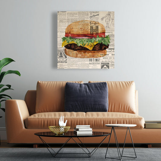 Toile vintage Cheeseburger | Décoration de cuisine américaine