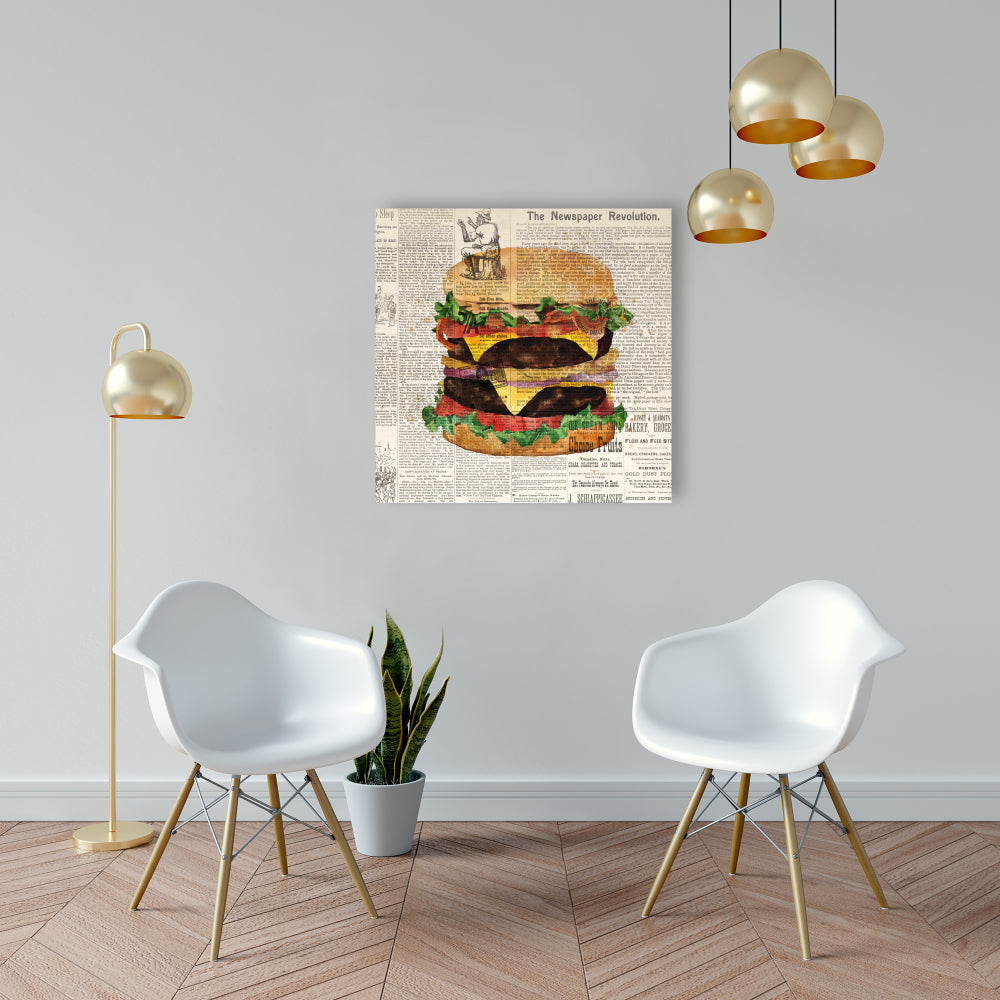 Vintage Double Cheeseburger Canvas | Brown Kitchen Decor