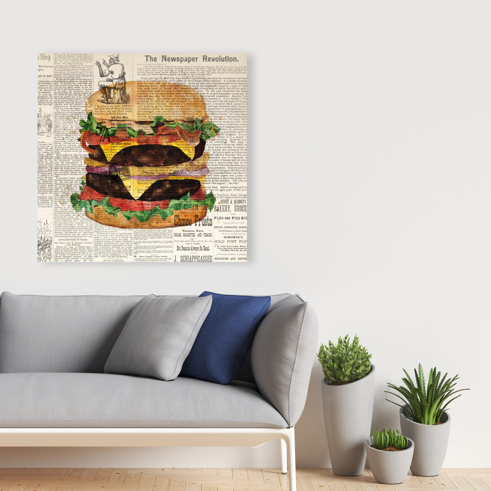 Vintage Double Cheeseburger Canvas | Brown Kitchen Decor
