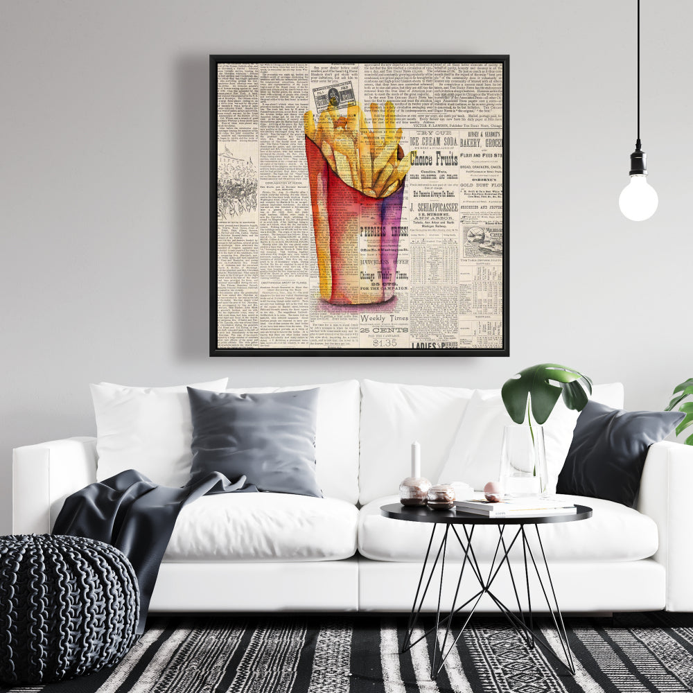 Toile vintage avec frites | Décoration murale pour cuisine