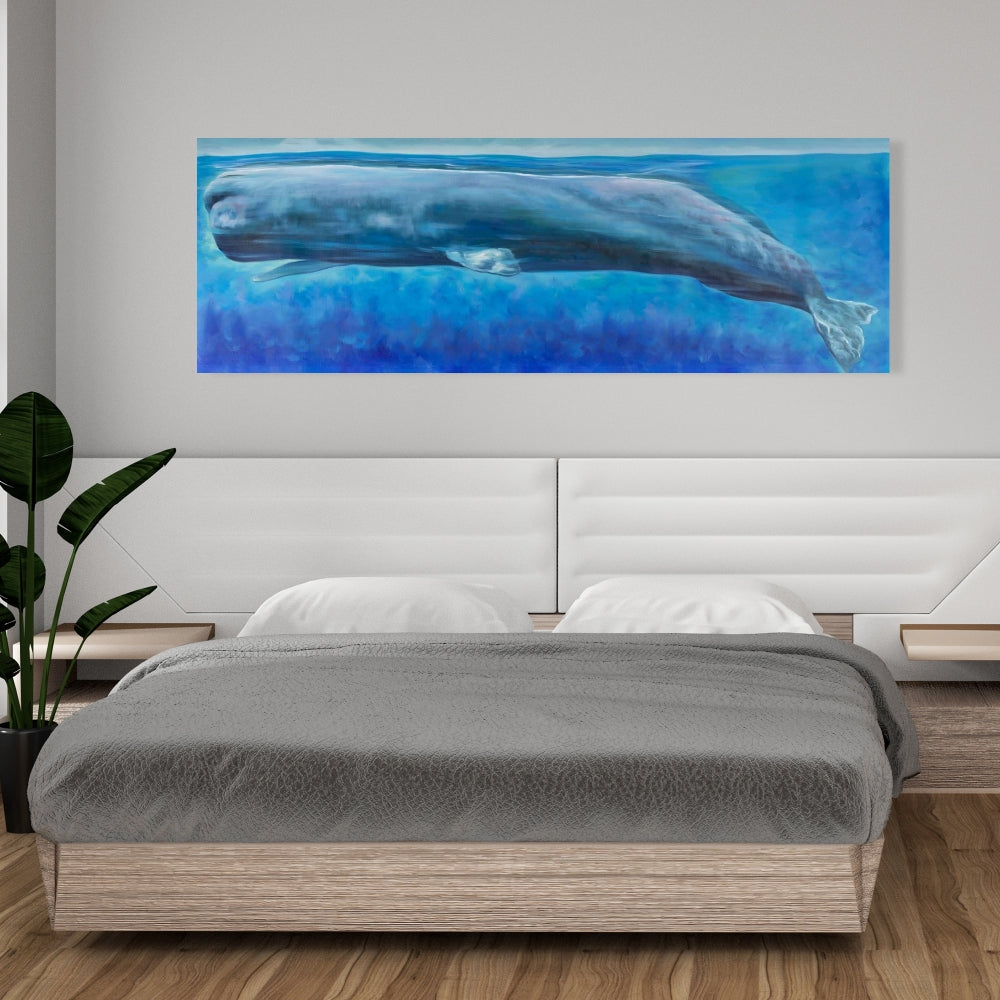 Sperm Whale Blue Animal Canvas | Bathroom Wall Art Decor
