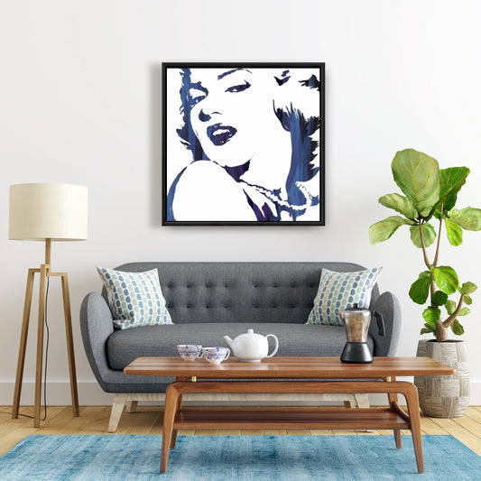 Marilyn Monroe in Blue - Framed Canvas Art for Home Decor