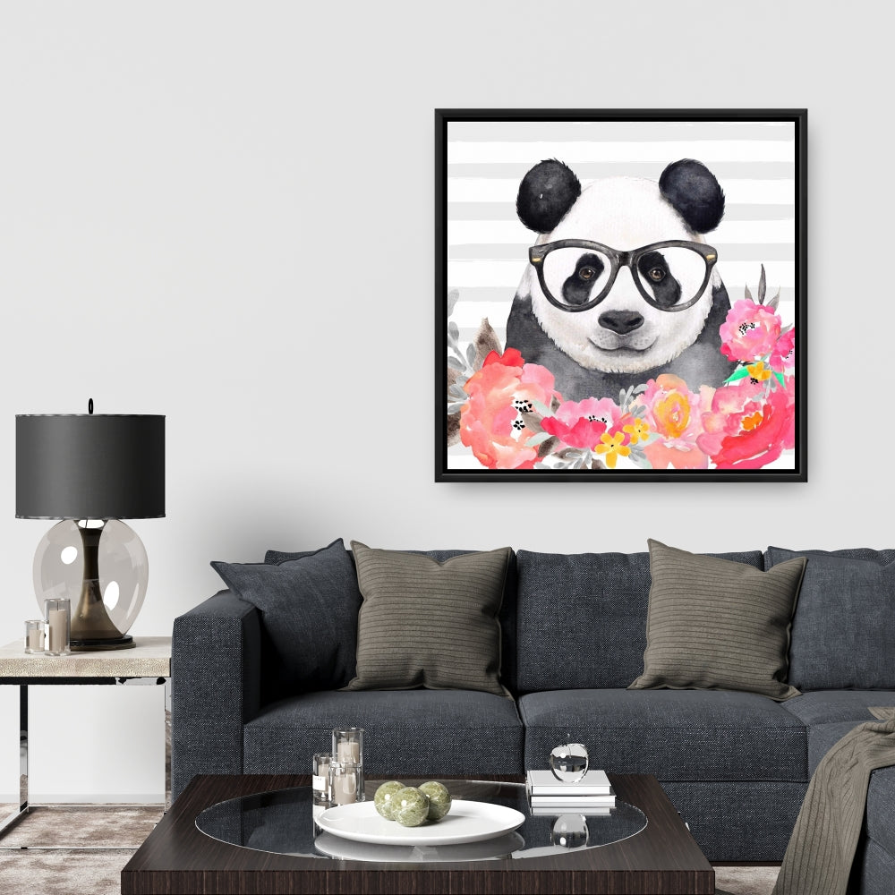 Panda with Glasses Canvas | Asian Bedroom Floral Home Decor