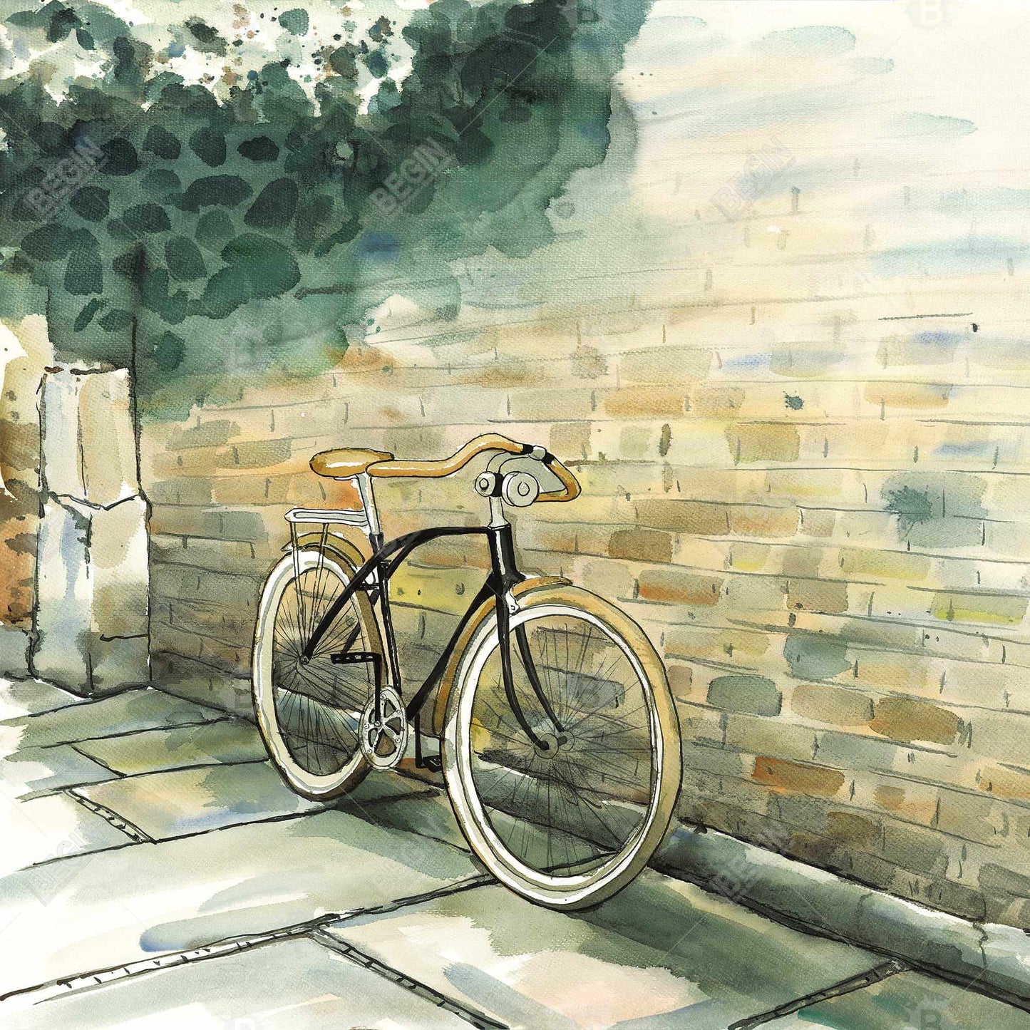 Old Urban Bicycle | Brown Trees Canvas | Home Decor Wall Art