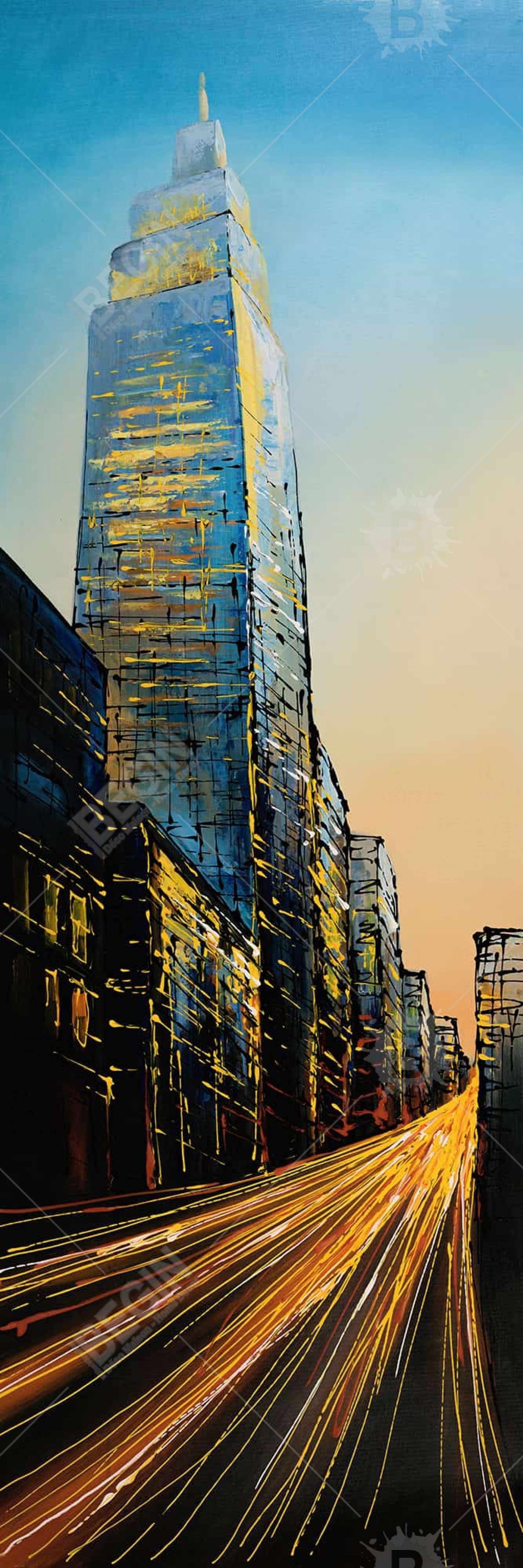 Empire State Building Street Blue Canvas | Modern Cities Decor