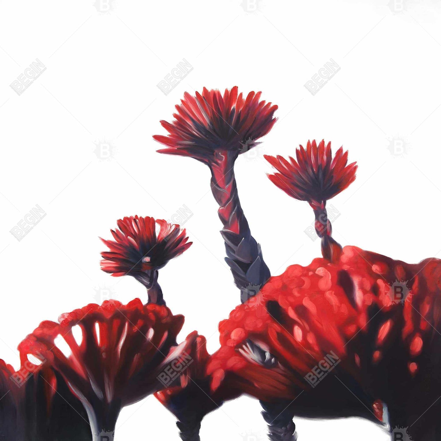Red Tropical Flowers Canvas Art | Exotic Bedroom Wall Decor