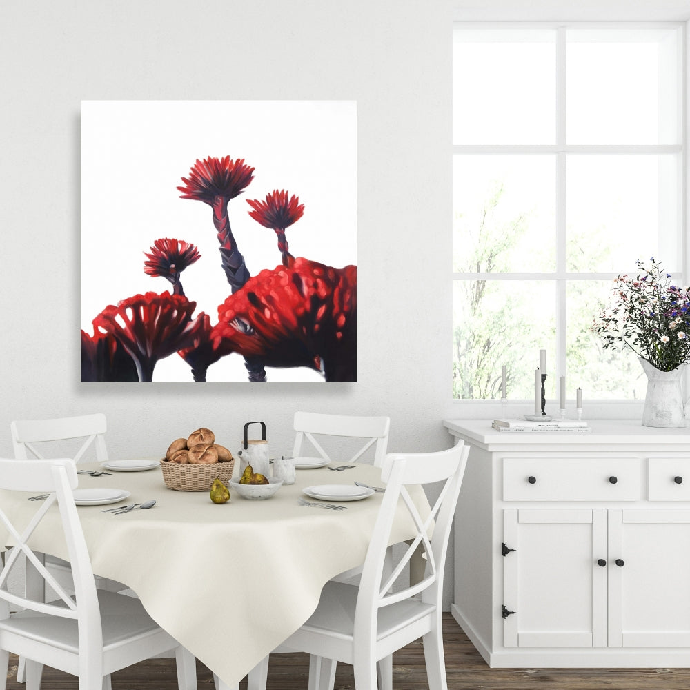 Red Tropical Flowers Canvas Art | Exotic Bedroom Wall Decor