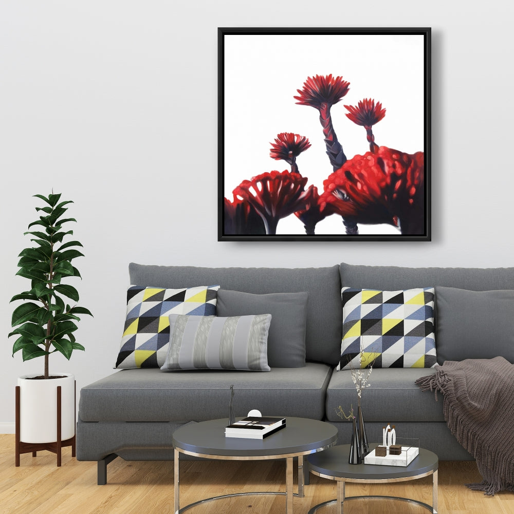 Botanical Red Tropical Flowers Framed Canvas | Home Decor