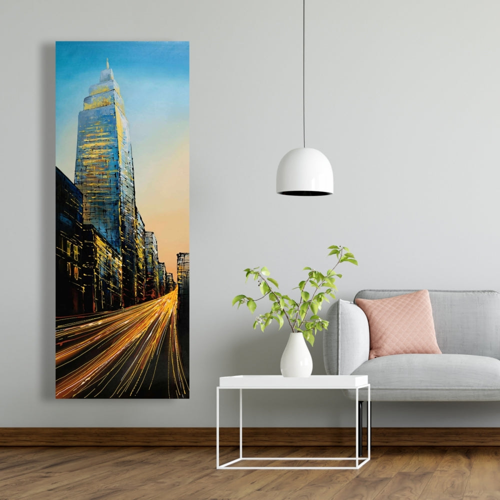 Empire State Building Street Blue Canvas | Modern Cities Decor