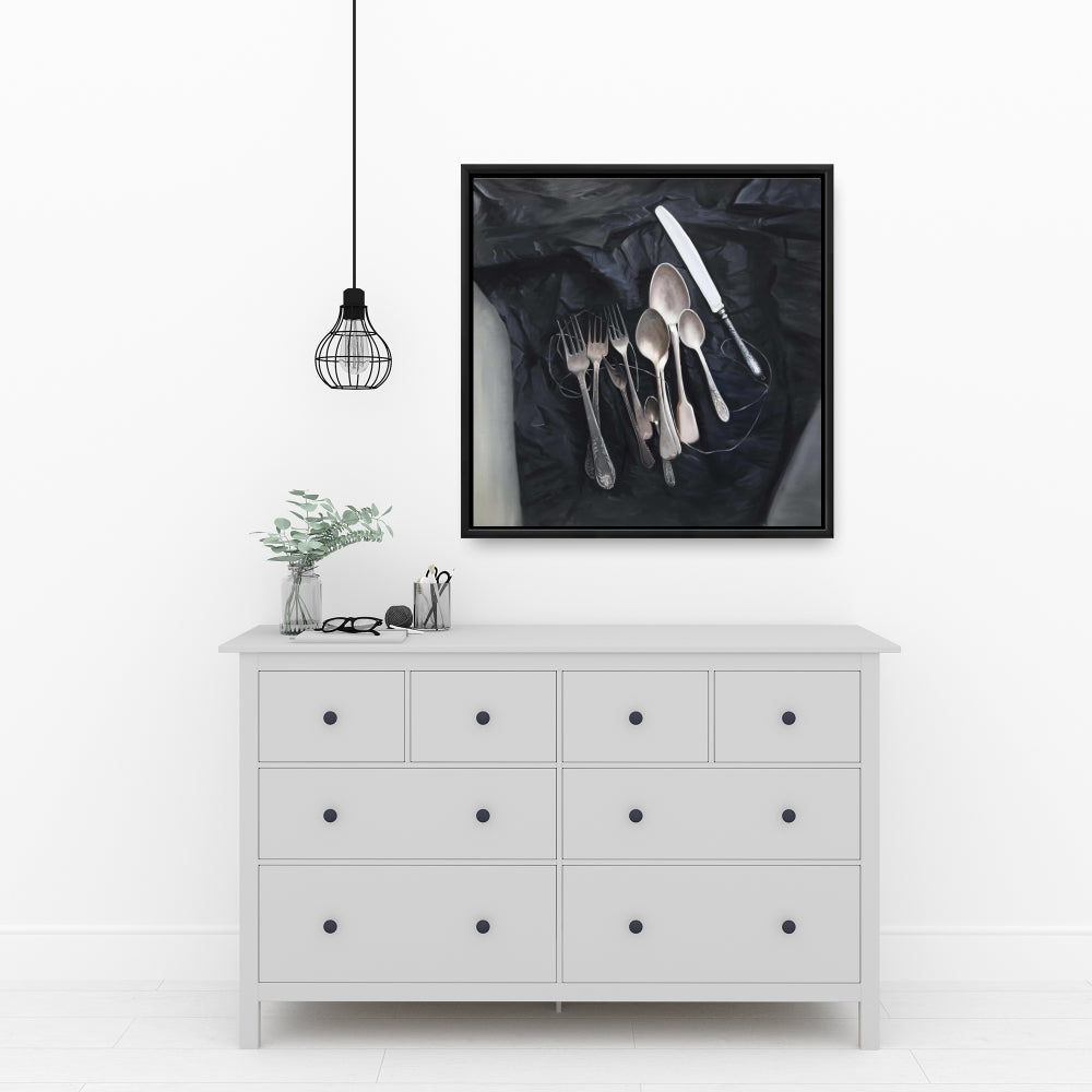 Nature morte vintage sur toile encadrée - Décoration de couverts vintage