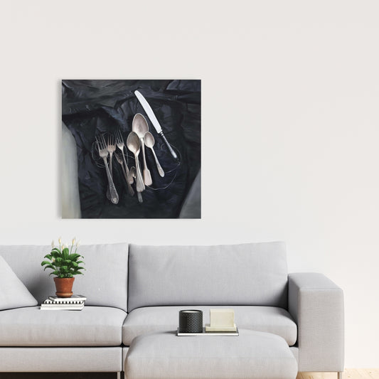 Toile nature morte avec couverts vintage | Décoration de cuisine et d'intérieur