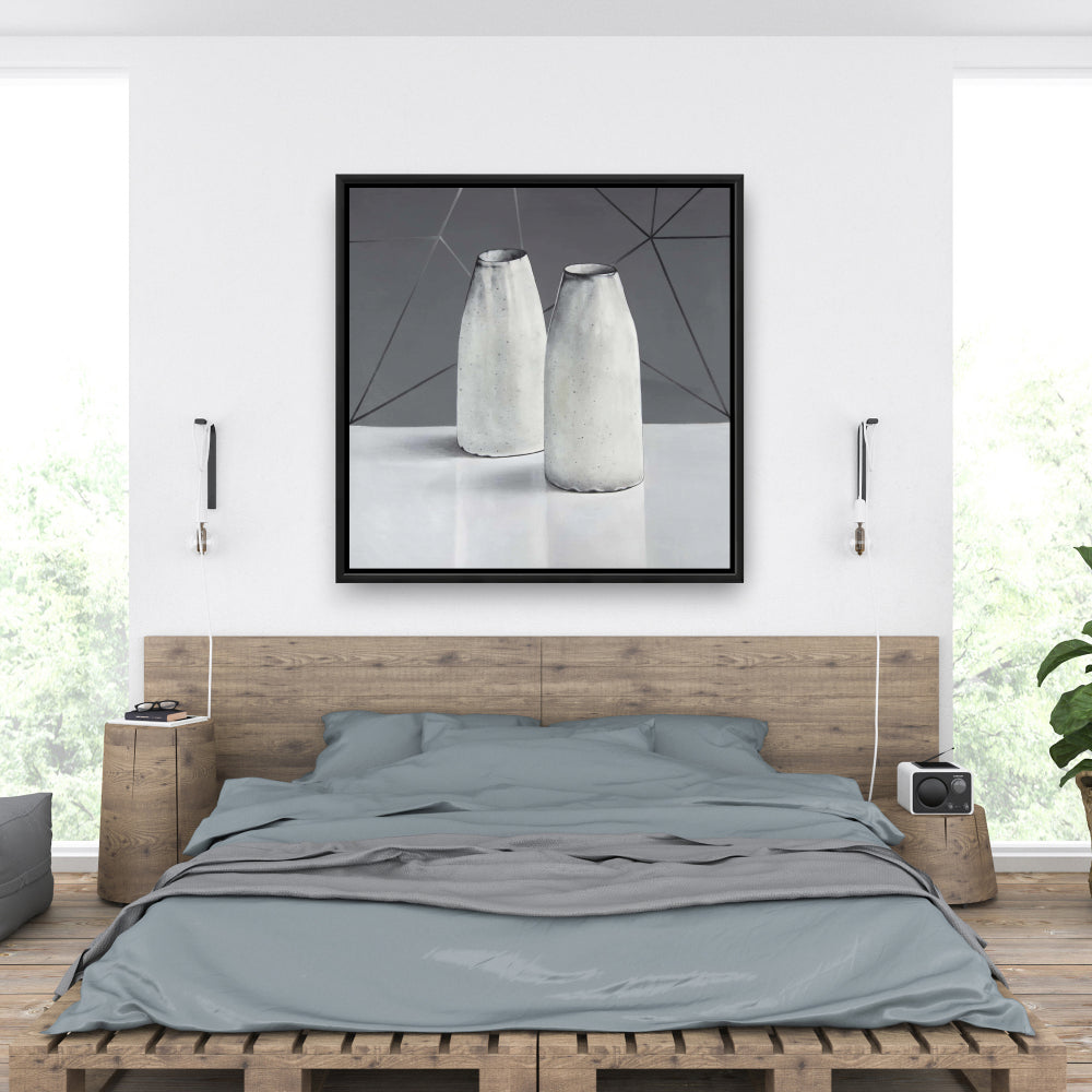 Toile encadrée Vases - Blanc - Objet Décoration Cuisine Maison Art