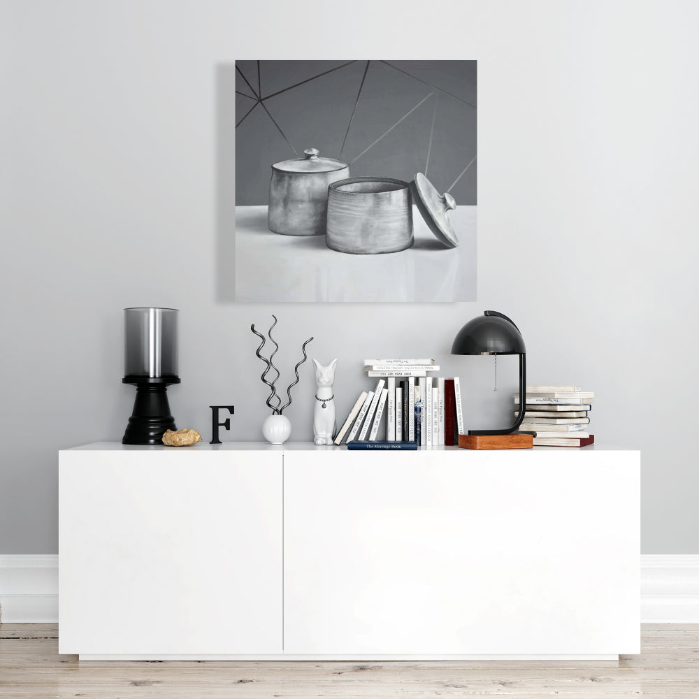 Old Pot with Lid Canvas | White Kitchen Decor Wall Art
