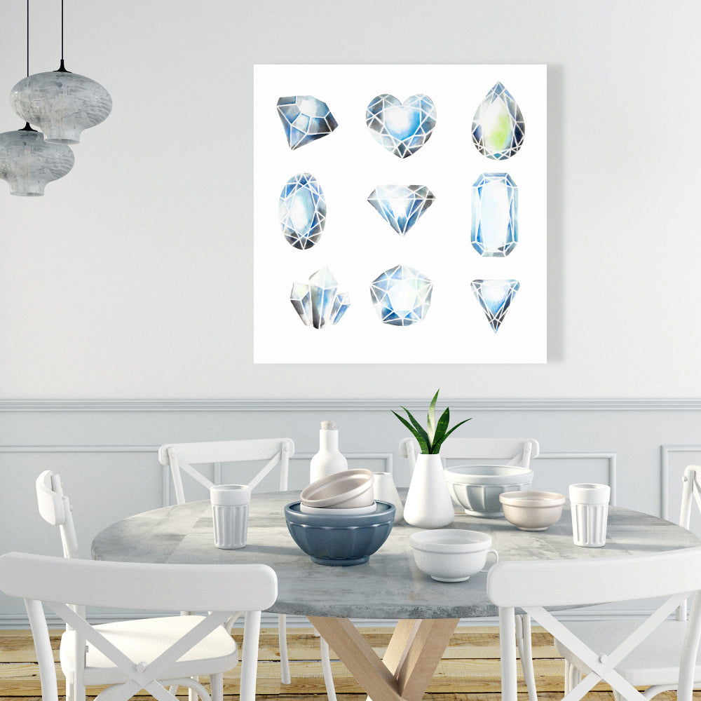 Minimalist Blue Canvas Crystals | Home Decor Bedroom Art