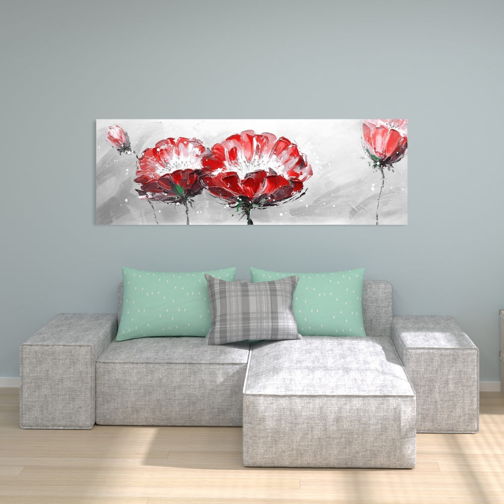 Toile Fleurs sauvages grises | Décoration murale contemporaine pour chambre à coucher
