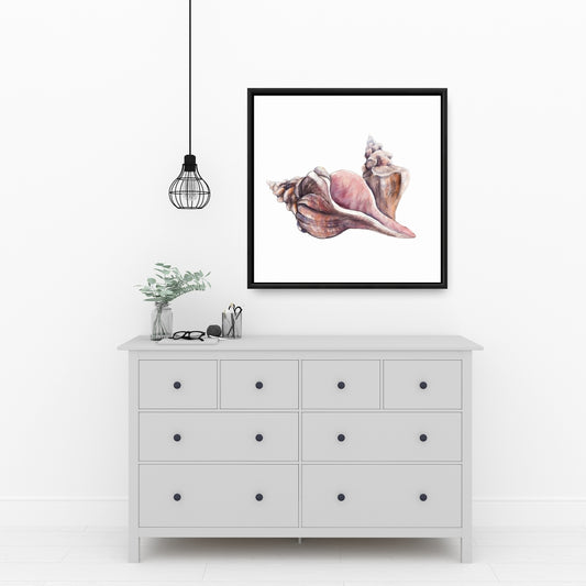 Pink Sea Bedroom Framed Canvas - Horse Conch Seashell Decor