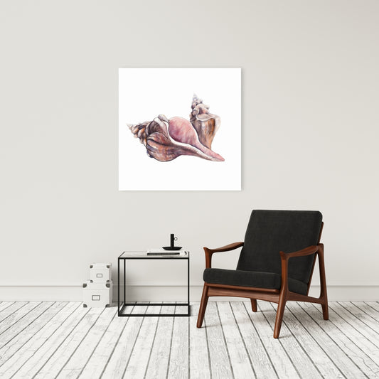 Toile coquillages conques et chevaux roses | Décoration d'intérieur côtière