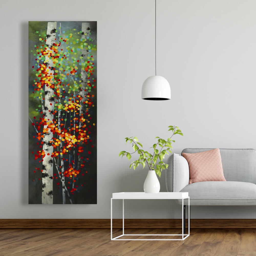 Colorful Dotted Leaves Birches Canvas | Home Decor Art