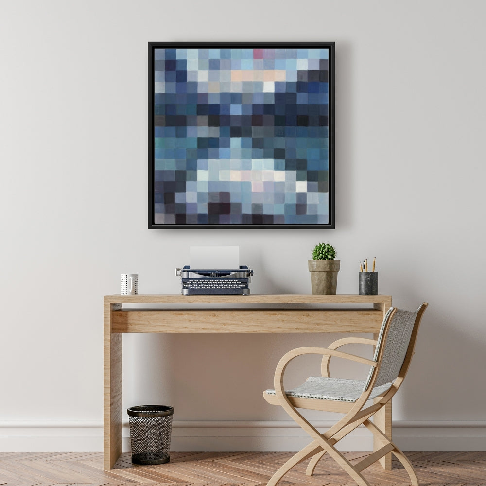 Toile de chambre bleue aux formes | Paysage montagneux pixelisé