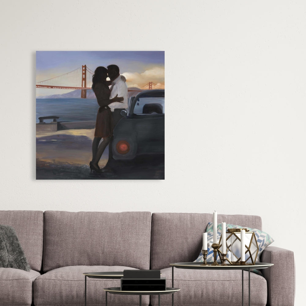Blue Bedroom Bridge Canvas | Loving Couple San Francisco Art