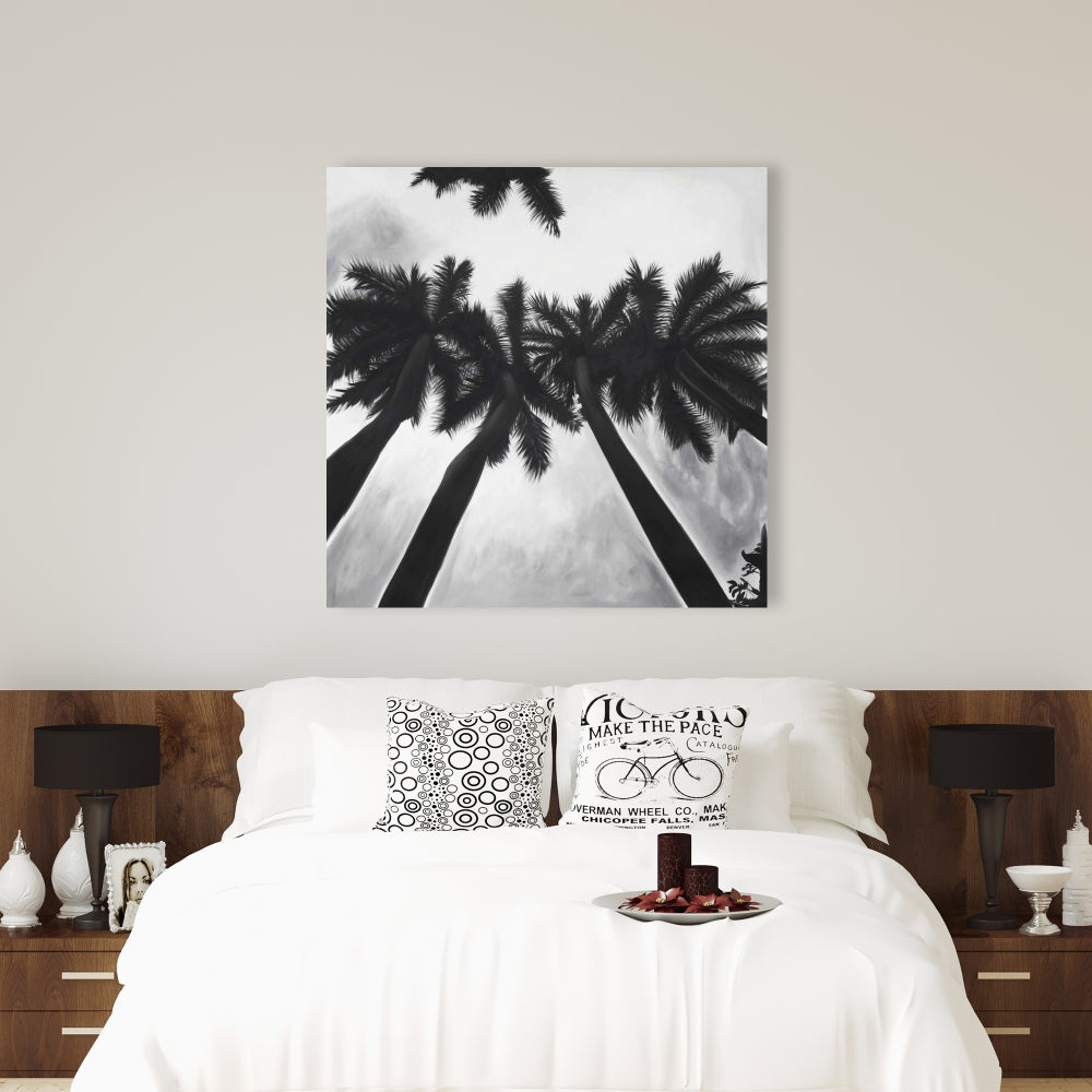 Coastal Bedroom Monochrome Canvas | Monochrome Palm Trees Decor