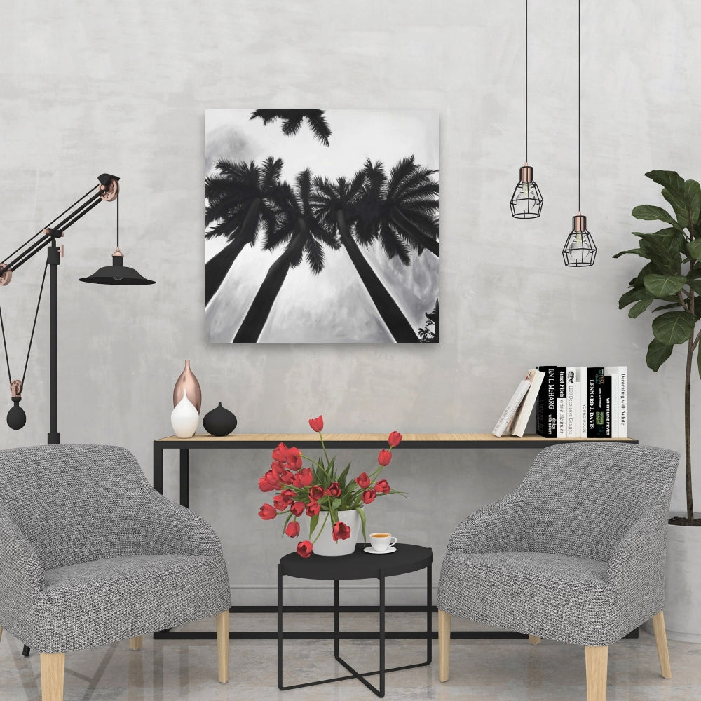 Coastal Bedroom Monochrome Canvas | Monochrome Palm Trees Decor