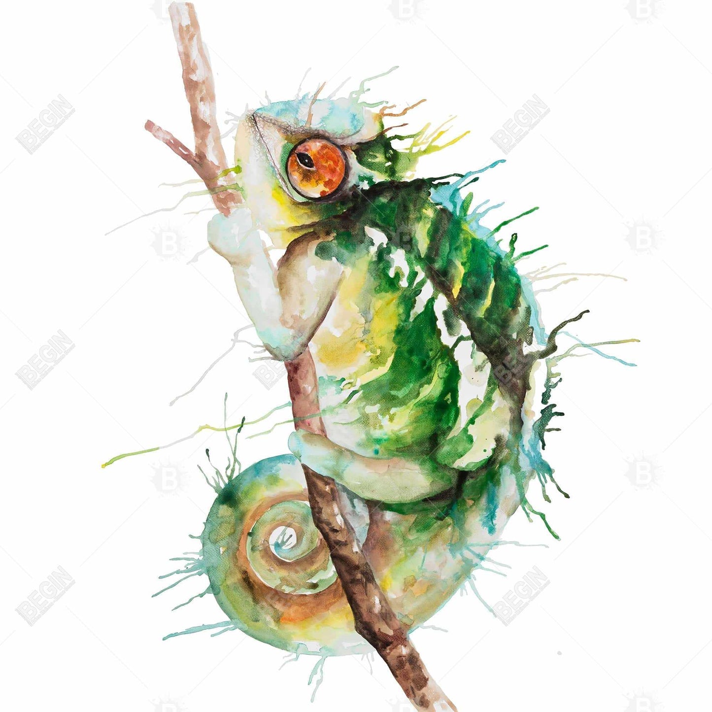 Watercolor Chameleon Reptile Canvas - Bedroom Home Decor