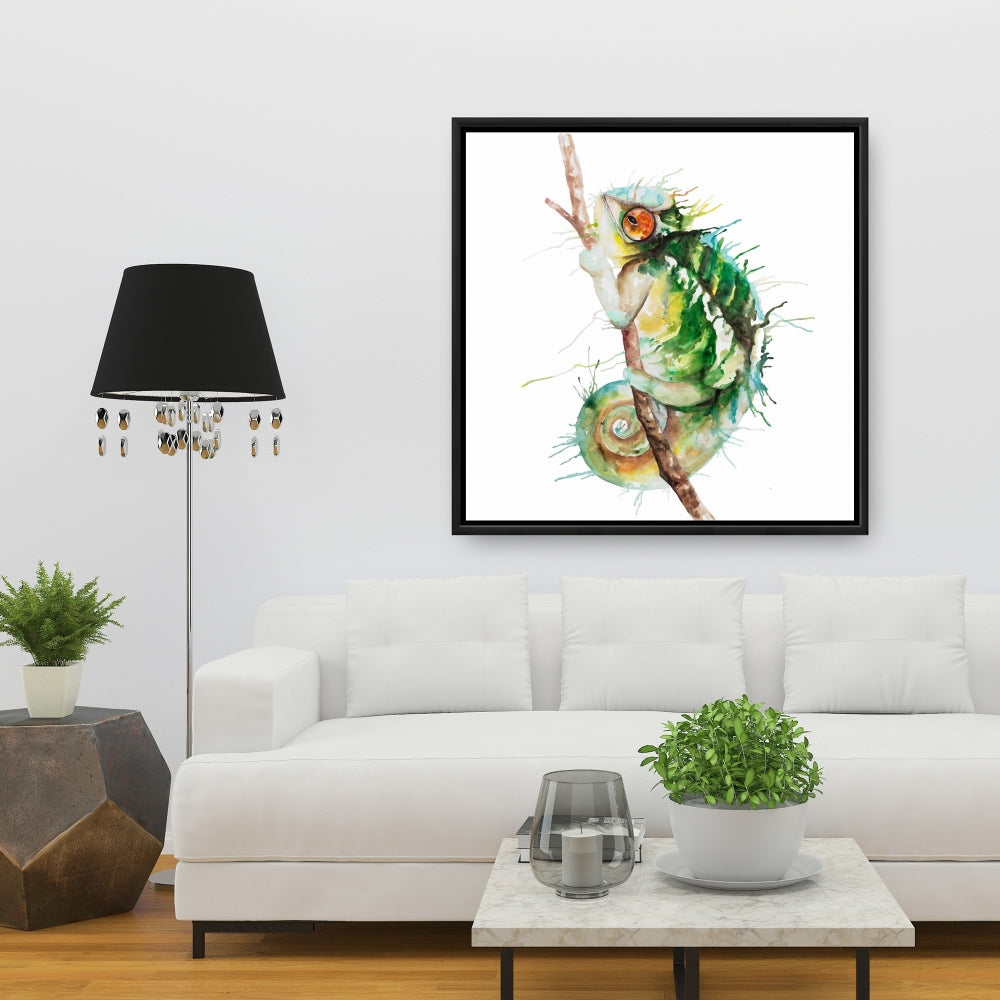 Toile aquarelle caméléon | Décoration de chambre reptile | Encadrée