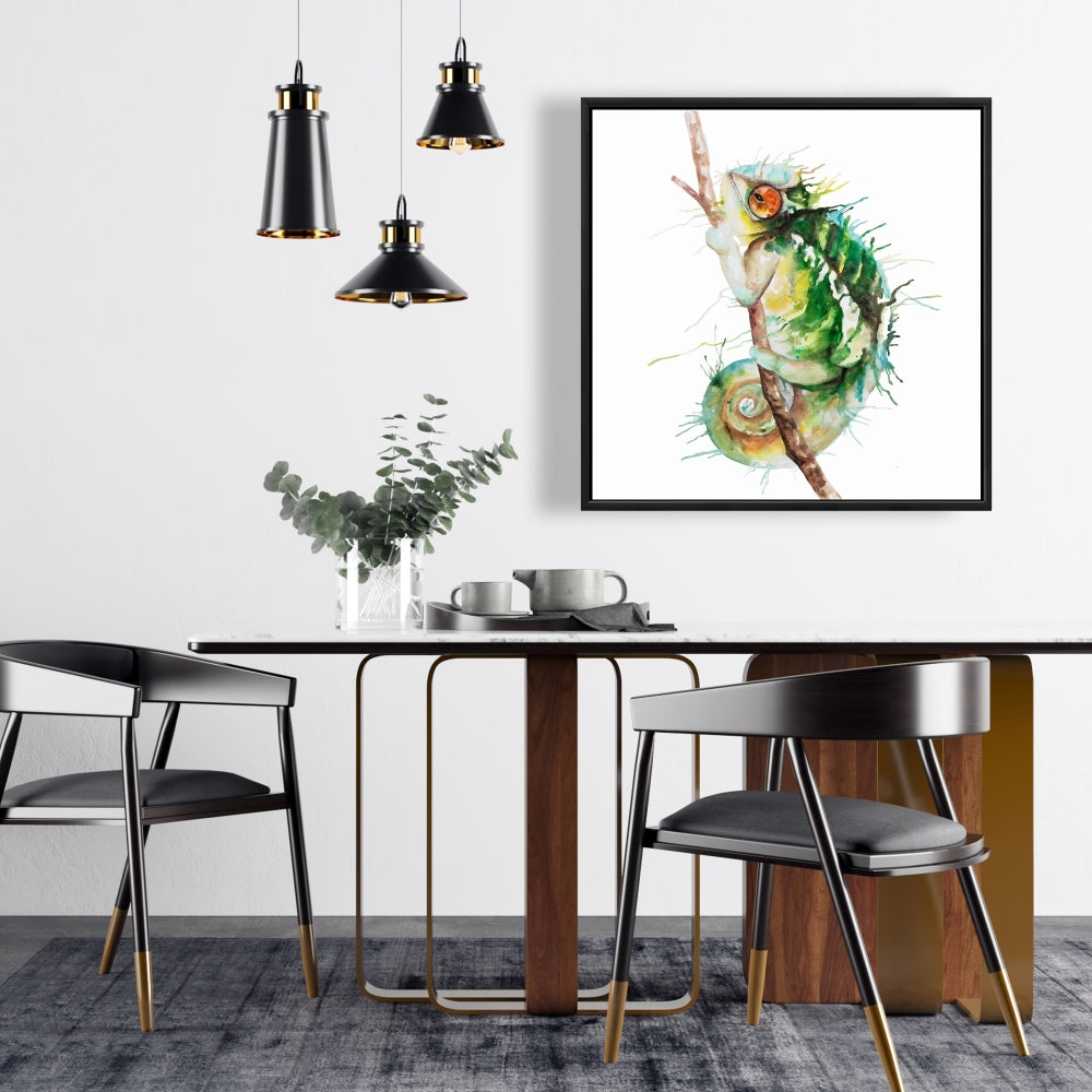 Toile aquarelle caméléon | Décoration de chambre reptile | Encadrée