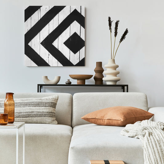 White Living Room Canvas | Rhombus on Wood Wall Art Decor