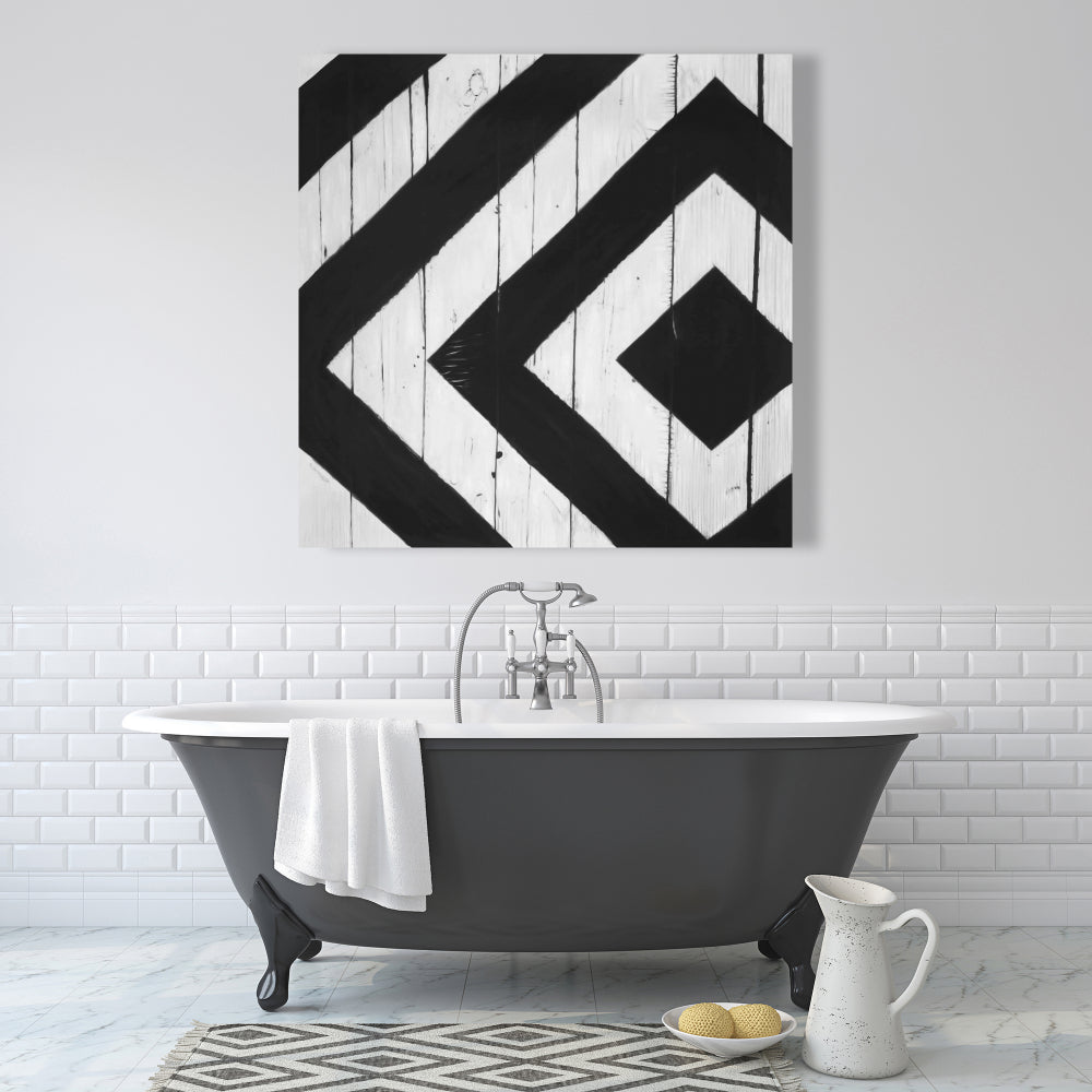 White Living Room Canvas | Rhombus on Wood Wall Art Decor