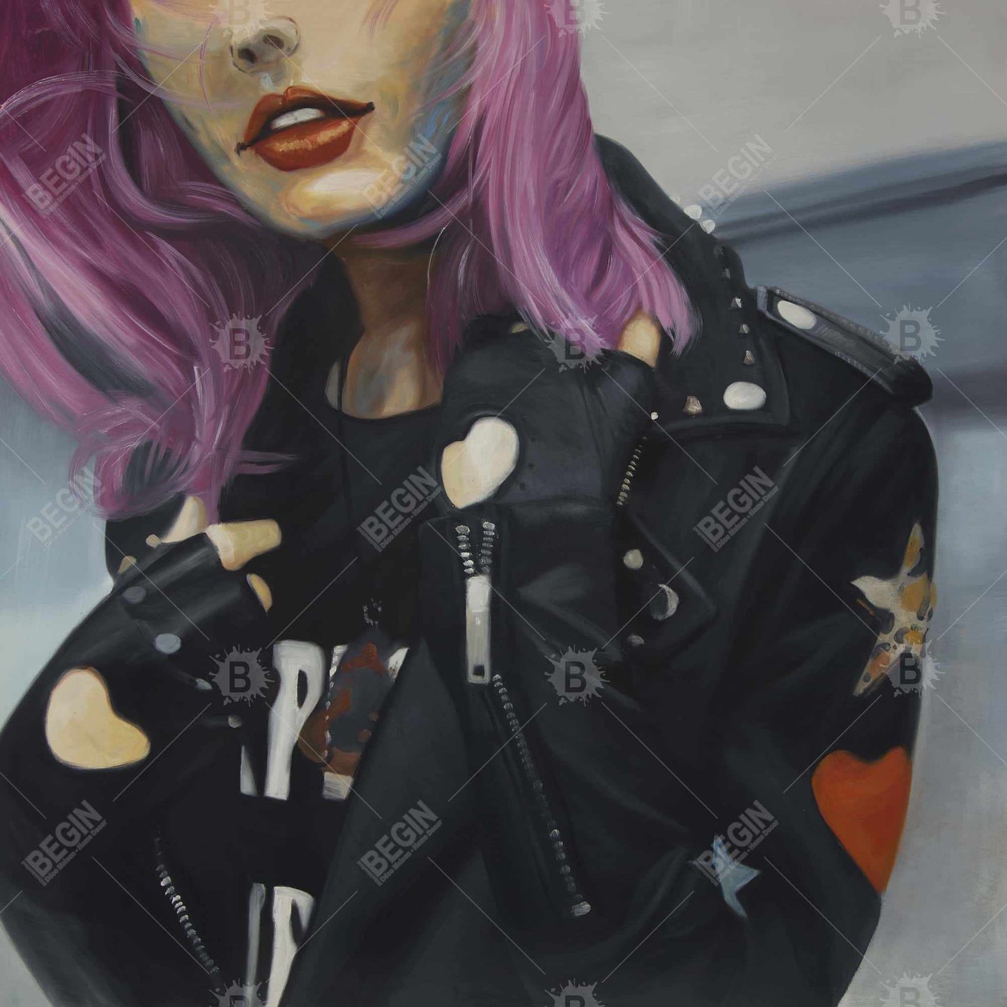 Young Punk Woman Canvas | Retro Purple Bedroom Decor