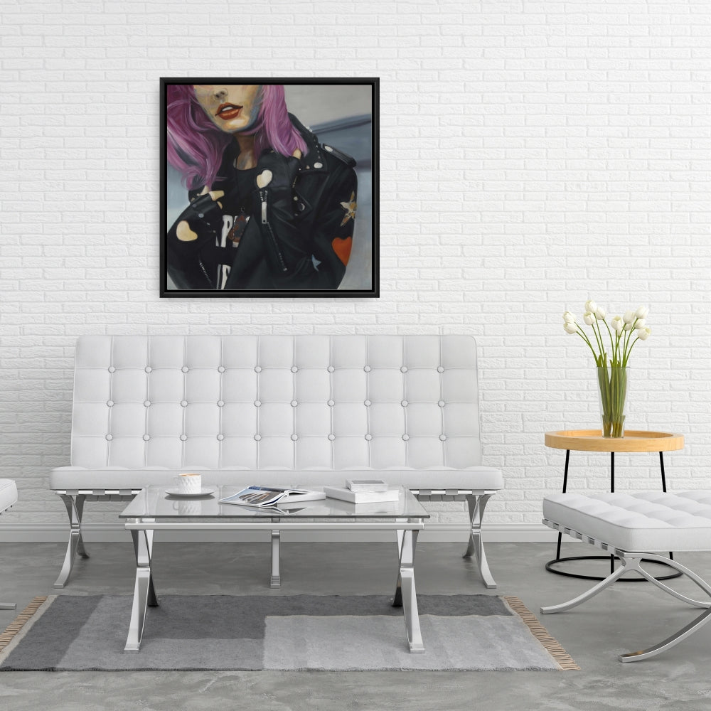 Young Punk Woman Canvas | Retro Purple Bedroom Decor