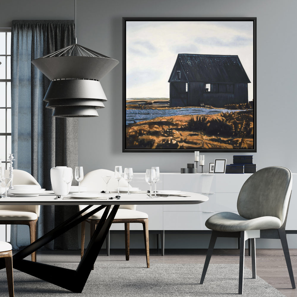 Toile de grange abandonnée - Décoration murale de chambre à coucher avec feuilles bleues