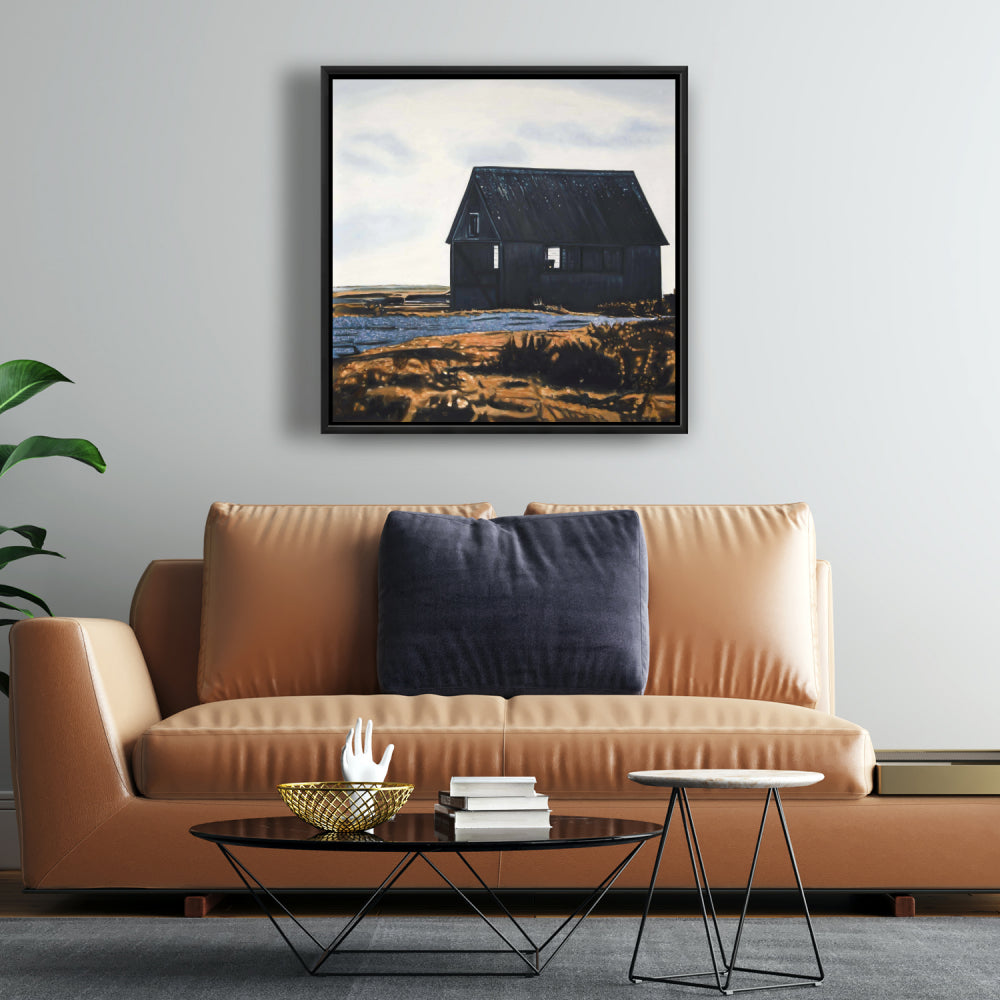 Toile de grange abandonnée - Décoration murale de chambre à coucher avec feuilles bleues