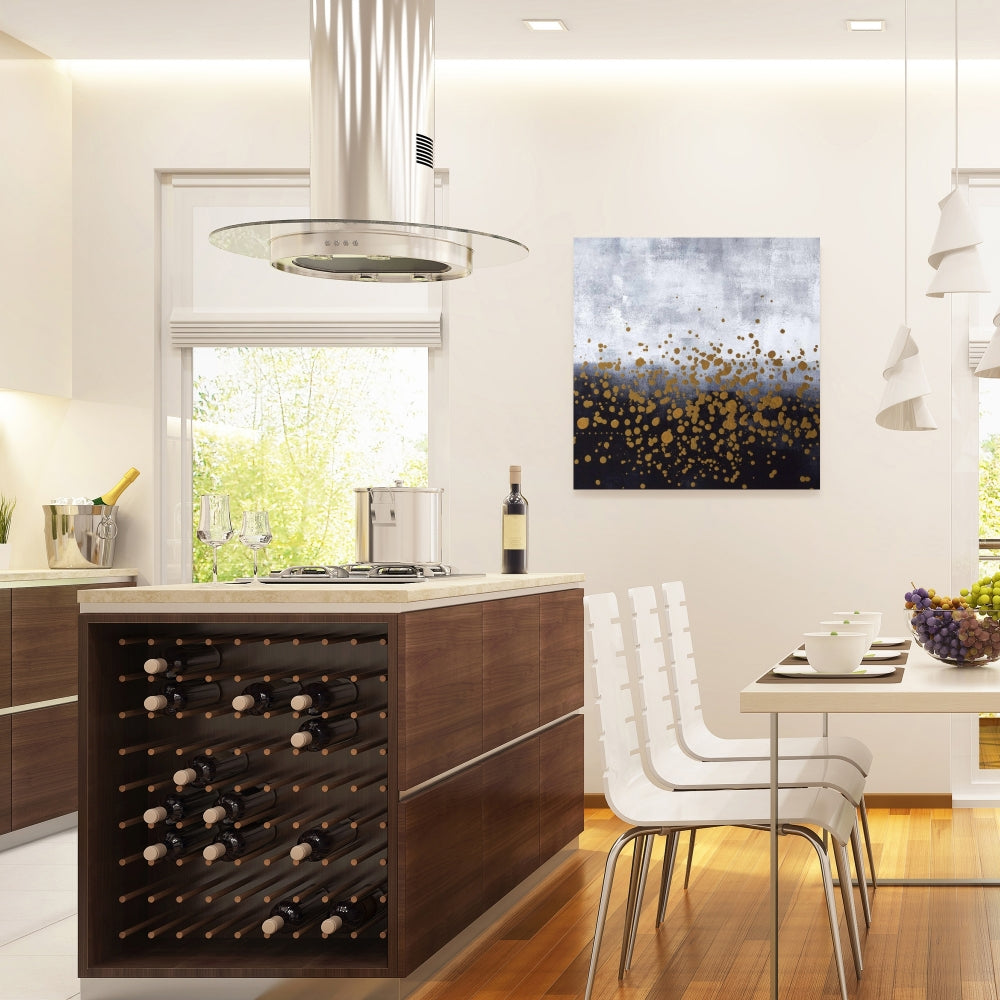 Gold Paint Splash on Gray Canvas | Abstract Bedroom Decor