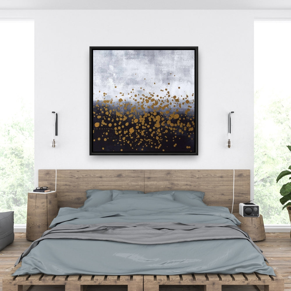 Gold Paint Splash Canvas - Gray Framed Home Decor Art