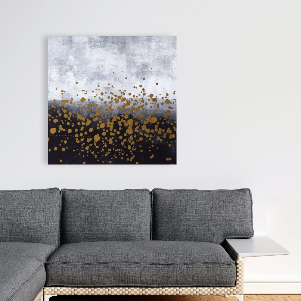 Gold Paint Splash on Gray Canvas | Abstract Bedroom Decor