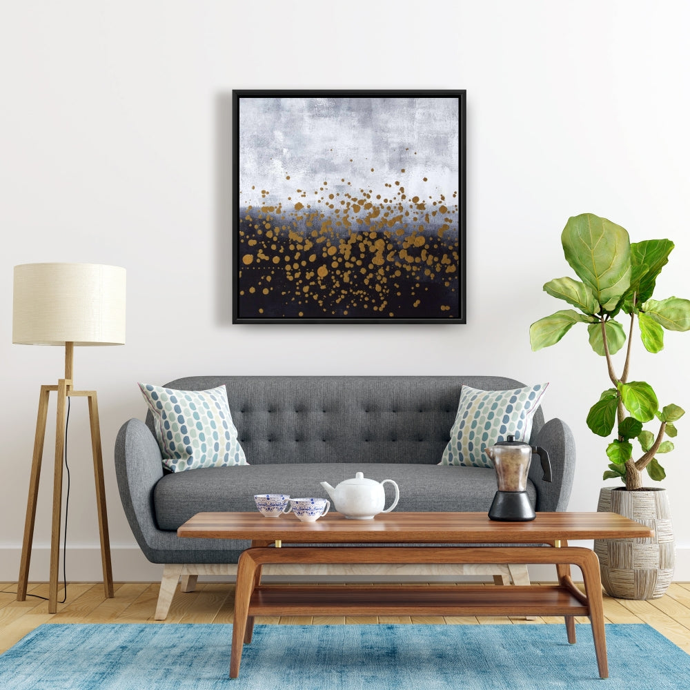 Gold Paint Splash Canvas - Gray Framed Home Decor Art