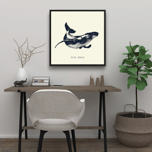 Blue Whale Sketch Framed Canvas | Illustrative Home Decor