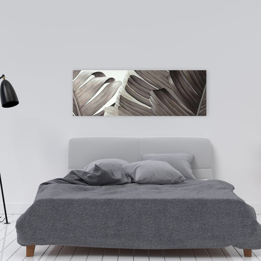 Grayscale Tropical Leaves Canvas - Botanical Bedroom Decor