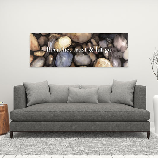 Toile Minéraux Hygge Bleue - Décoration Respirer, Faire Confiance et Lâcher Prise